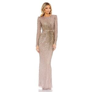 MAC DUGGAL 5641 EMBELLIHED PUFF SLEEVE SIDE KNOT MOCHA GOWN sz 6